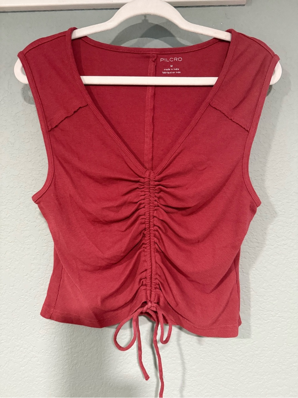 Anthropologie Pilcro V-Neck Ruched Sleeveless Top Red M